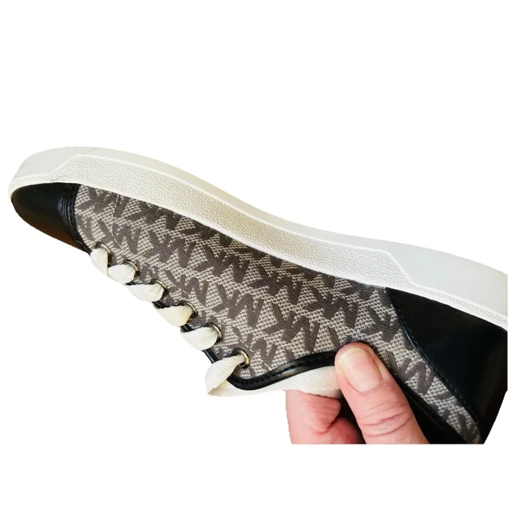 Michael Kors Logo Fashion Sneaker Black White Gray Round Toe Rubber Sole